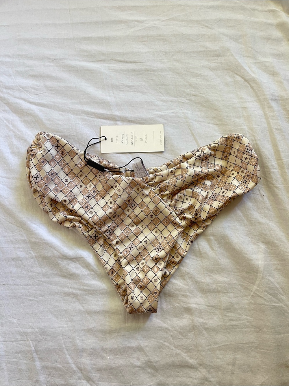 Indah Swim beige check pattern Cyndie bikini bottoms NWT